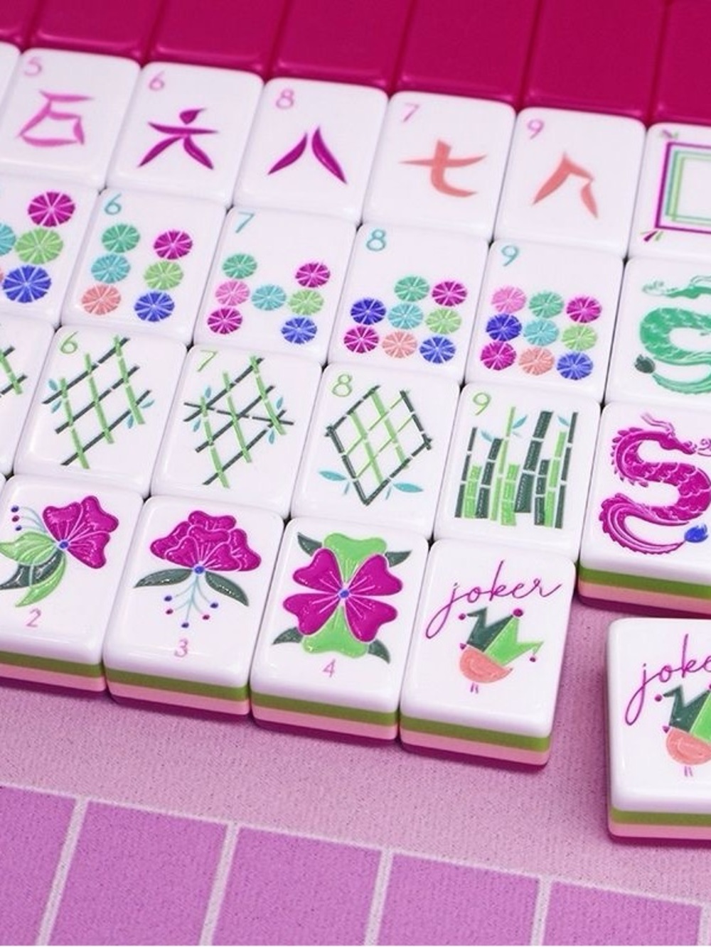 Pink Floral Mahjong Tile Set - Unbranded